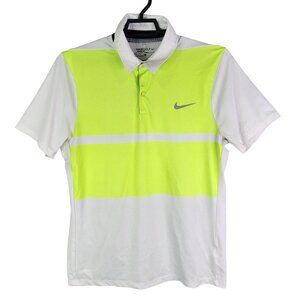 Mens Nike Golf Modern Fit Dri-Fit Polo Shirt White & Neon Green Short Sleeve L
